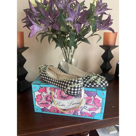 Poetic Licence London Polka Dot Bow Flats Black Mint Green Retro Chic - Picture 4 of 4